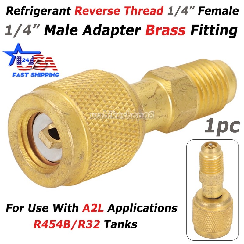HVAC R32 Reverse Thread 1/4” Female, 1/4” Male Adapter For A2L R454B/R32 Tanks