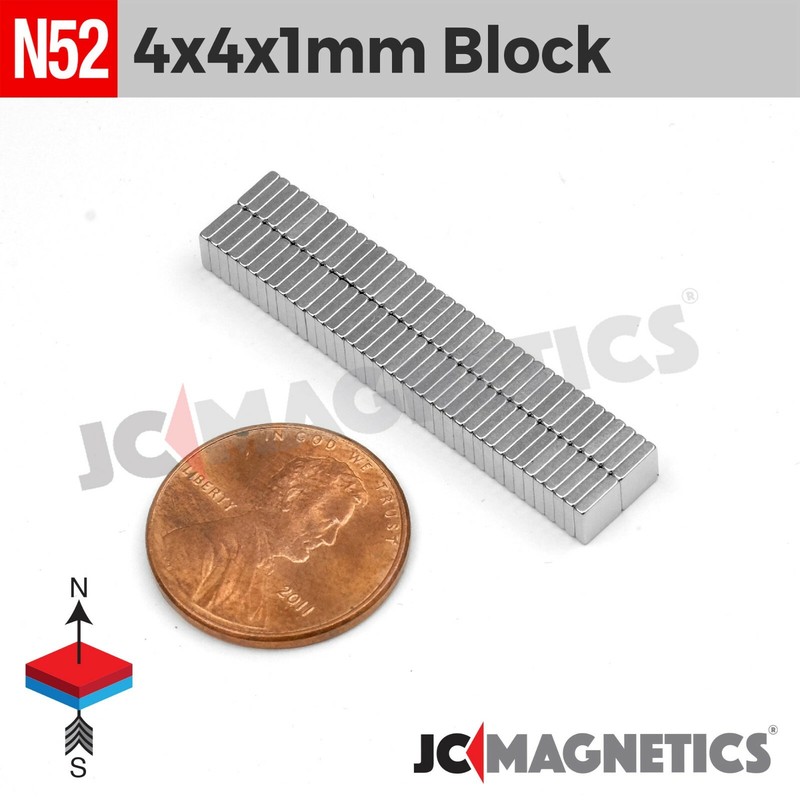 Magnet Block 4mm x 4mm x 1mm N52 Super Strong Rare Earth Neodymium 4x4x1mm