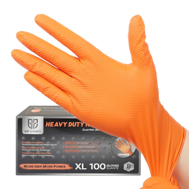 GP Craft Orange Large Nitrile Gloves Diamond 8 Mil Latex-Free 1000/Case gallery