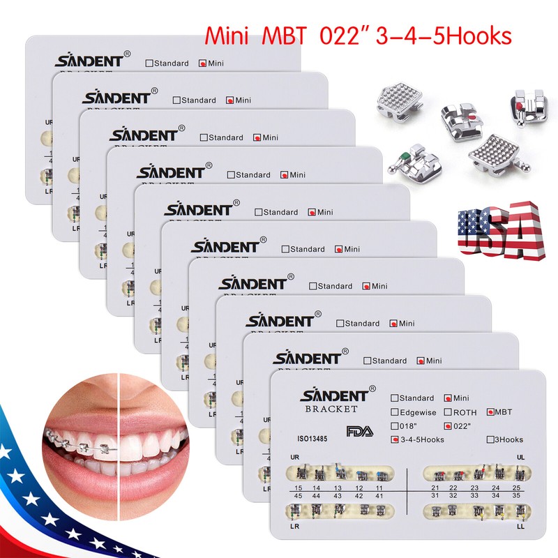 10Packs/200Pcs Ortho Dental Brackets Braces Mini Roth MBT.022 Slot Hooks 345/3