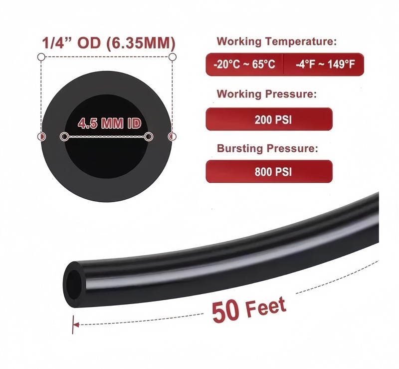 Air Line Tubing Kit 1/4'' OD 50ft Nylon Hose 1/4'' NPT Push to Connect Fittings gallery