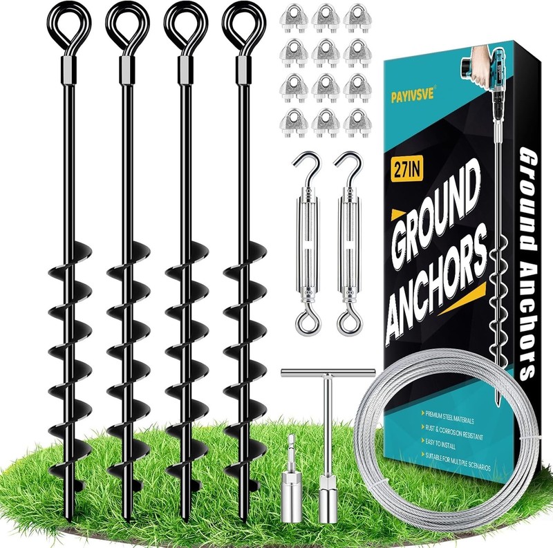 27″ Ground Anchors Heavy Duty Shed Anchors Kit, Mobile Home Anchor with 3/16″