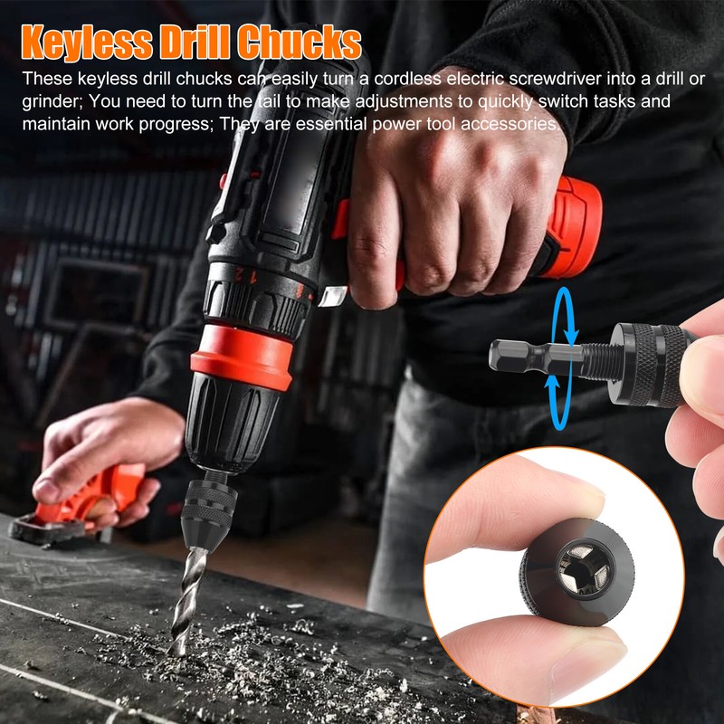 2Pcs 1/4" Inch Hex Shank Keyless Drill Bit Chuck Quick Change Adapter Converter gallery