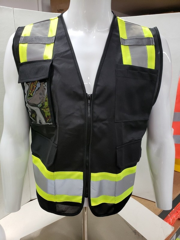 Black High Visibility Safety Vest Solid Fabric in front mesh back (X-Small-3XL)