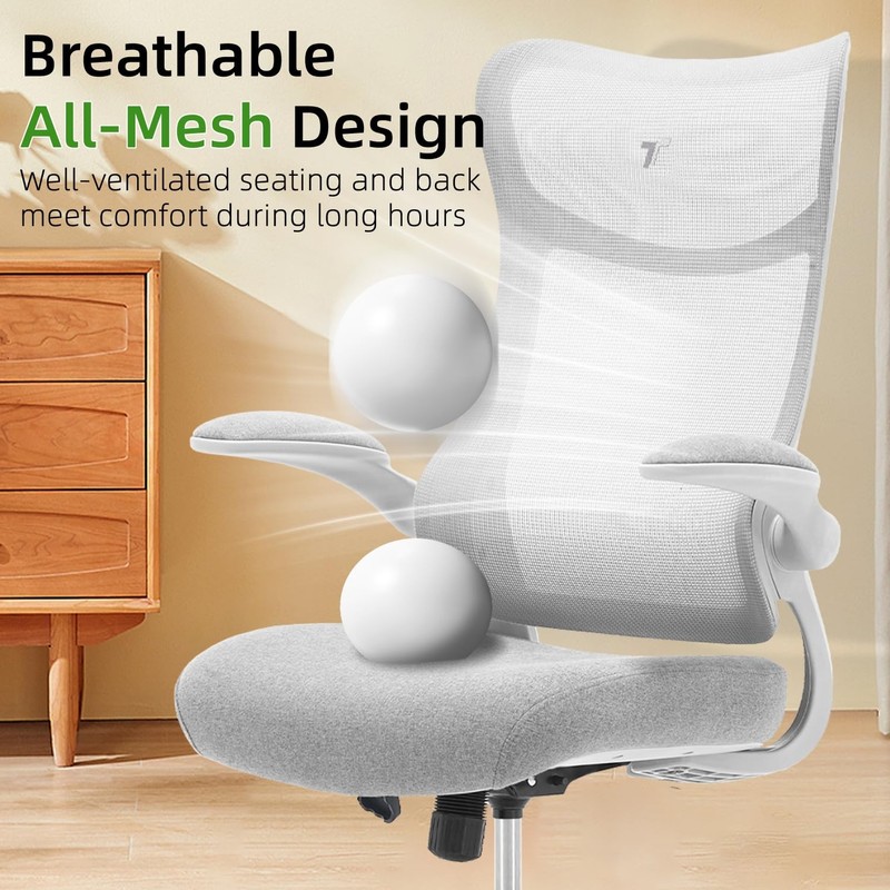 TT Airflex V2 Ergonomic Office Chair with Space-Saving Flip-Up Arms, Thick Me... gallery