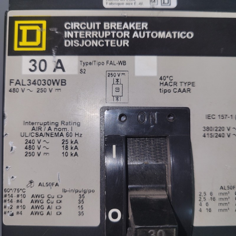 Square D Circuit Breaker FAL34030WB 3 Pole 480V - 250V (B21) gallery