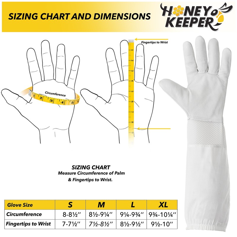 Beekeeping Ventilated Gloves Goatskin Leather, Canvas Sleeve Elastic Cuff, Sm gallery