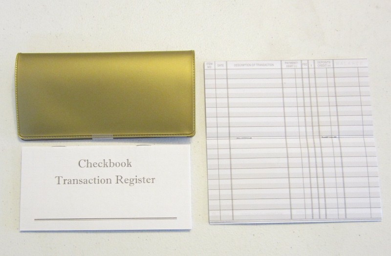 1 NEW GOLD VINYL CHECK BOOK COVER & 12 NEW CHECKBOOK TRANSACTION REGISTERS