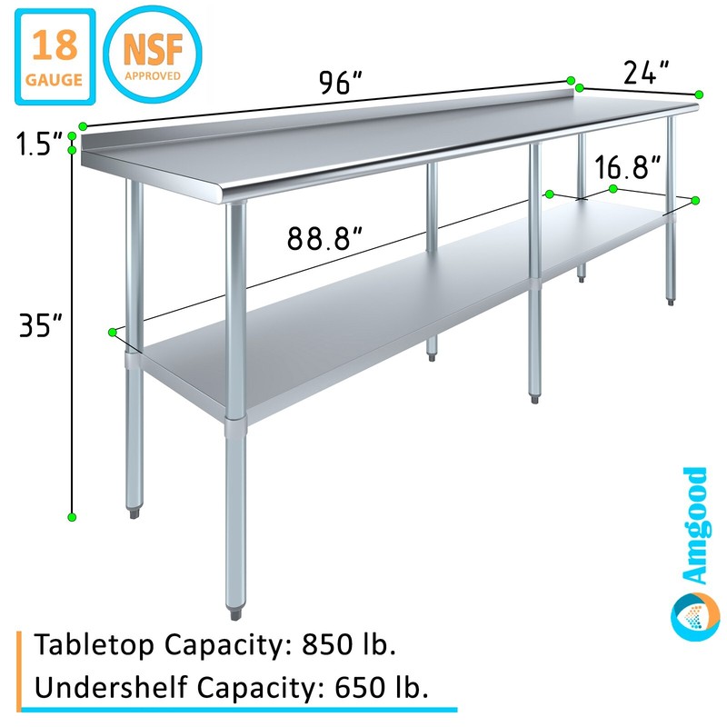 24 in. x 96 in. Stainless Steel Work Table with 1.5 in. Backsplash gallery