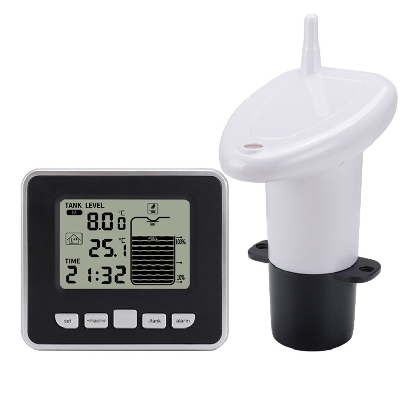 Ultrasonic Tank Liquid Depth Level Meter w/Temperature Alarm Water Level Gauge