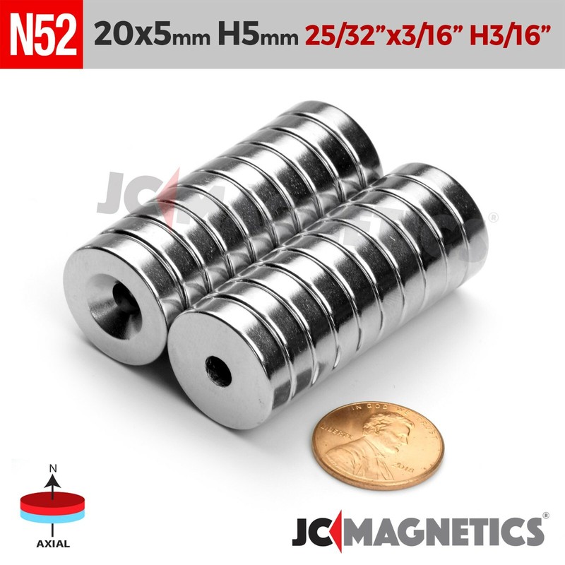 20mm x 5mm Hole 5mm Strong N52 Countersunk Ring Rare Earth Neodymium Magnet