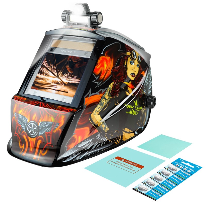 TRQWH Auto Darkening Solar True Color 4 Arc Sensor Welding Helmet with LED Light