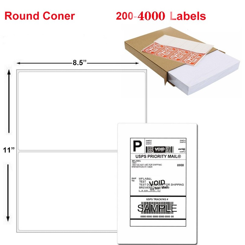 50-4000 Half Sheet Shipping Labels Page 8.5×5.5 Self Adhesive Round 2 Per Sheet