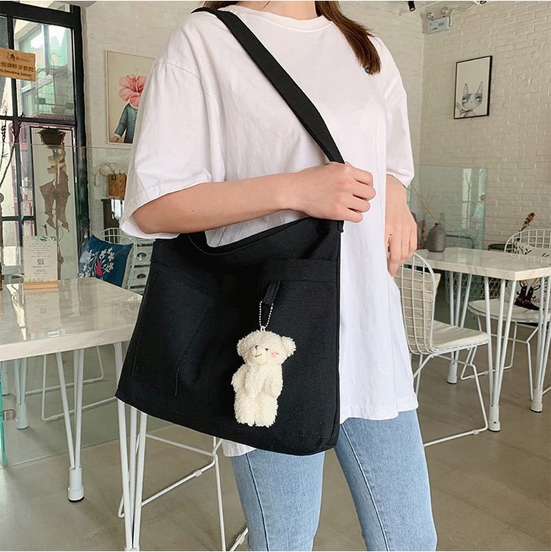 Cotton Tote Handbag Women Canvas Crossbody Beach Bag Hobo Shoulder Tote Bag w... gallery