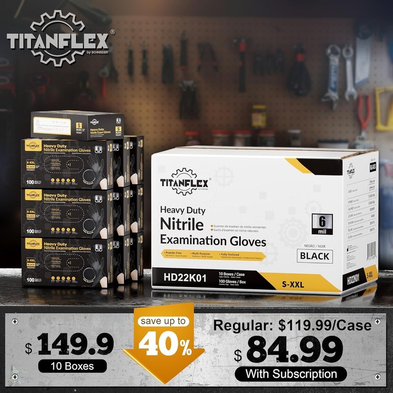 Ambidextrous Black Nitrile Disposable Gloves, 6 Mil, XL - Waterproof, 1000 Pack gallery