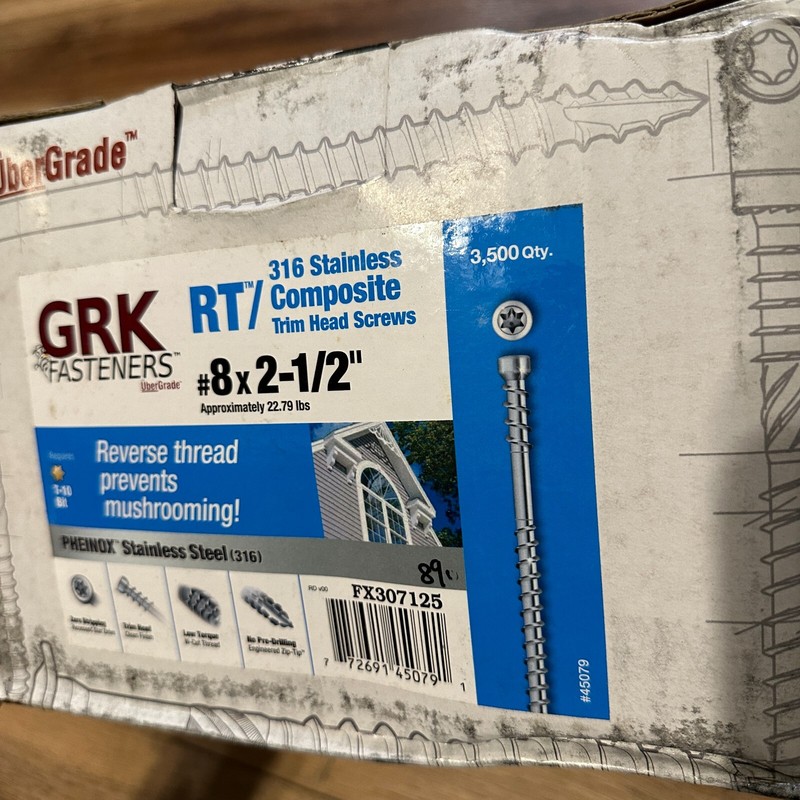 GRK 8 x 2-1/2″ 316 Stainless Finish Trim Screws Deck Screws Reverse Thread 45079