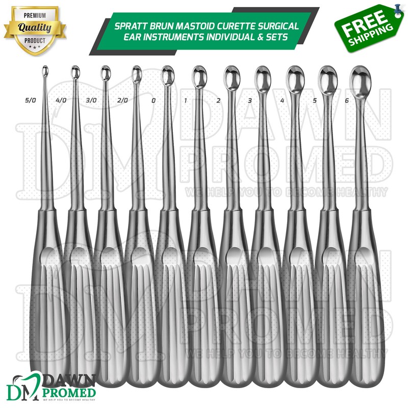 Spratt Brun Mastoid Curette Available Individual & Sets Surgical Ear Instruments