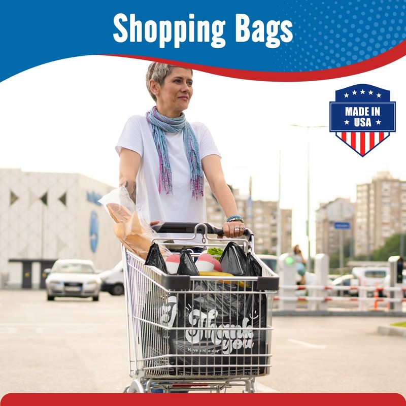 1000 Black Thank You T-Shirt Bags 12" x 6.5" x 21" Plastic Grocery Shopping Bags gallery