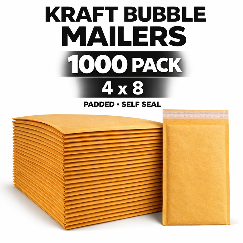 1000 Kraft Bubble Mailers 4×8 #000 Bulk Padded Shipping Envelopes Self Seal