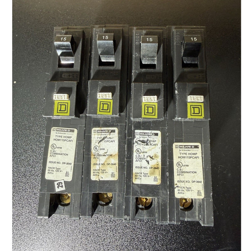 Square D HOM115PCAFI 15A Combination AFCI Circuit Breaker Lot of 4, 1-Pole, 120V