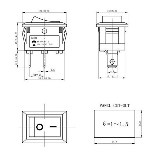 Rocker Switch 2 PIN ON-OFF SPST 125VAC/10A 250VAC/3A 21x15mm BLACK KCD1 2/5/10PC gallery