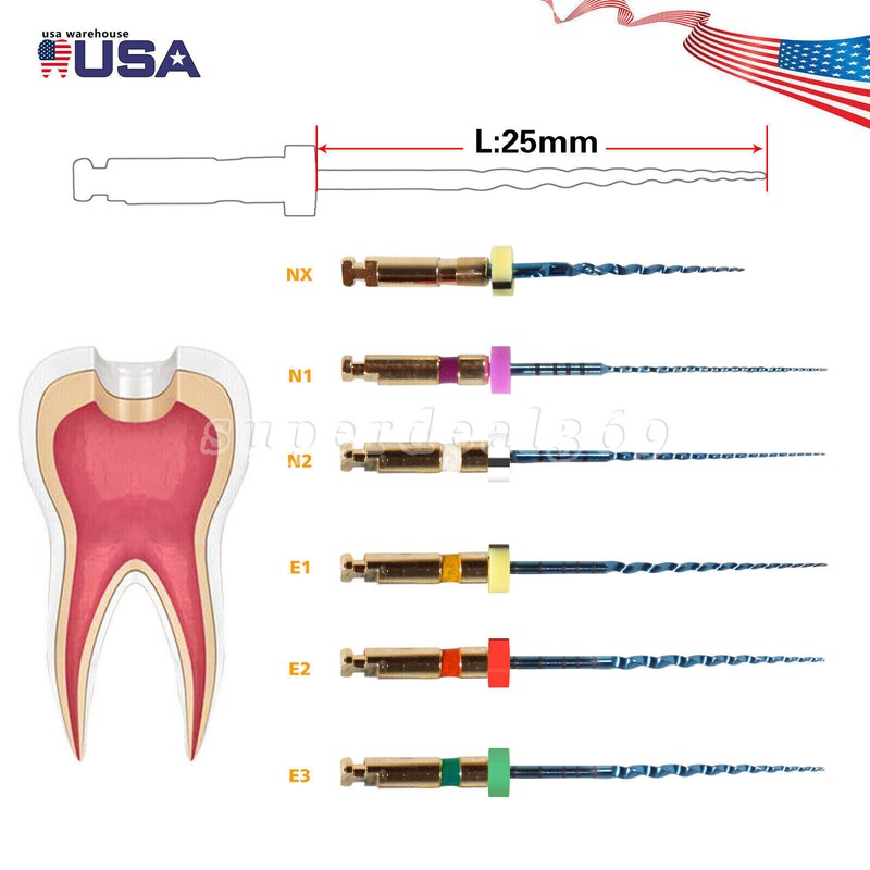 6pcs Dental Endo treatment Root Canal Engine Hand Use NiTi Rotary Files 25MM gallery