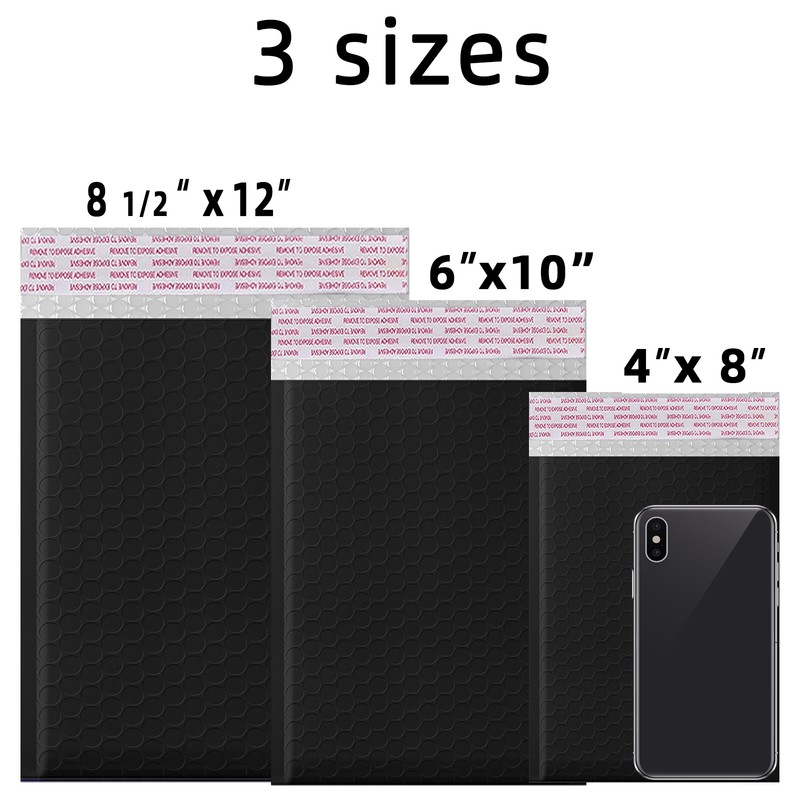 #000 4x8 (4x7) Poly Bubble Padded Envelopes Mailers Shipping Bags BLACK 100 PCS gallery