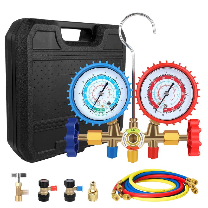4 CFM 1/3HP Air Vacuum Pump HVAC Manifold Gauge Set AC A/C Refrigeration Kit US gallery