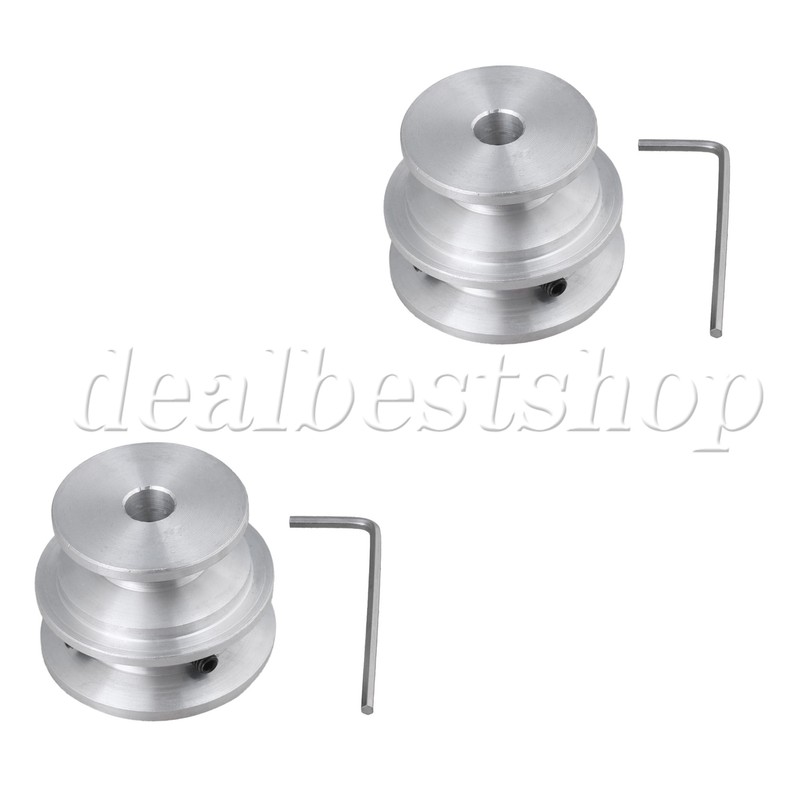2 x Silver Aluminum 2-Step Double Groove Pulley 4cm Shaft 0.8cm Bore gallery