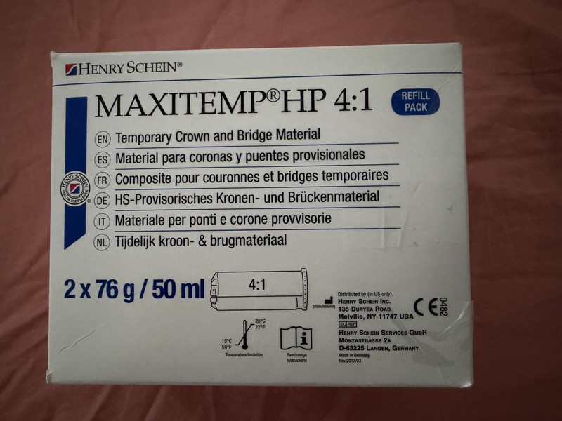 Henry Schein MaxiTemp HP Temporary Crown Bridge Material – A2. 2x50ML