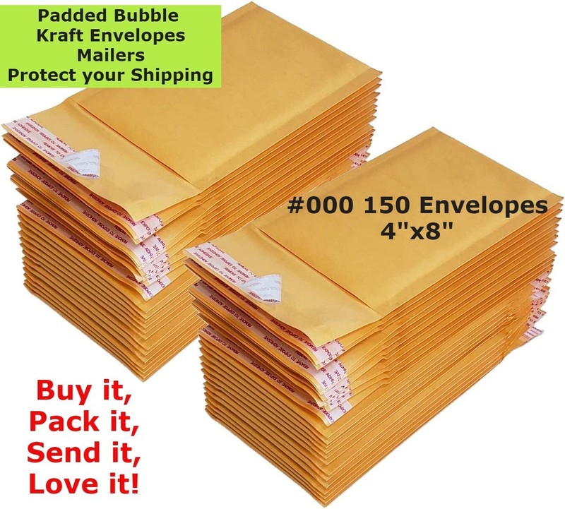 150 #000 4X8 Kraft Paper Bubble Padded Envelopes Mailers Shipping Case