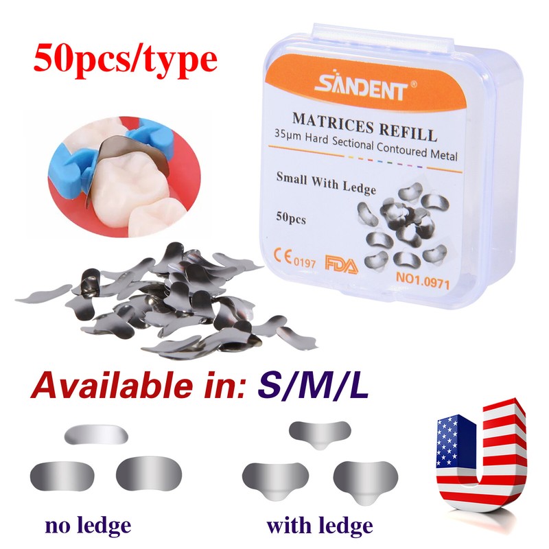 50 Pcs Dental Metal Matrices Matrix Band Sectional Contoured Refill S/M/L 35μm gallery