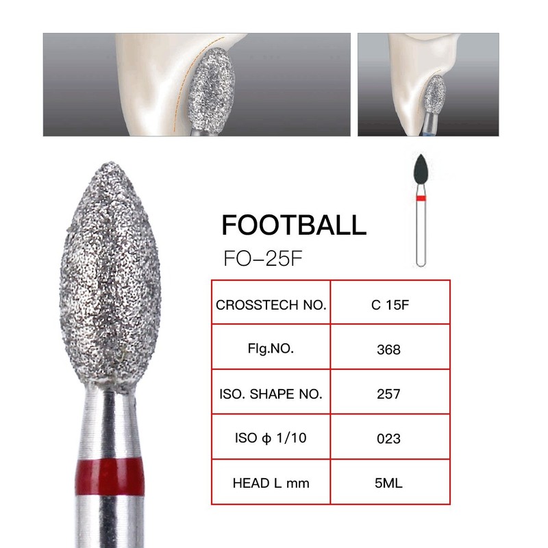 USA AZDENT Dental Diamond Burs Football Shape FG Burs Fine 379-023F/368-023F Red gallery