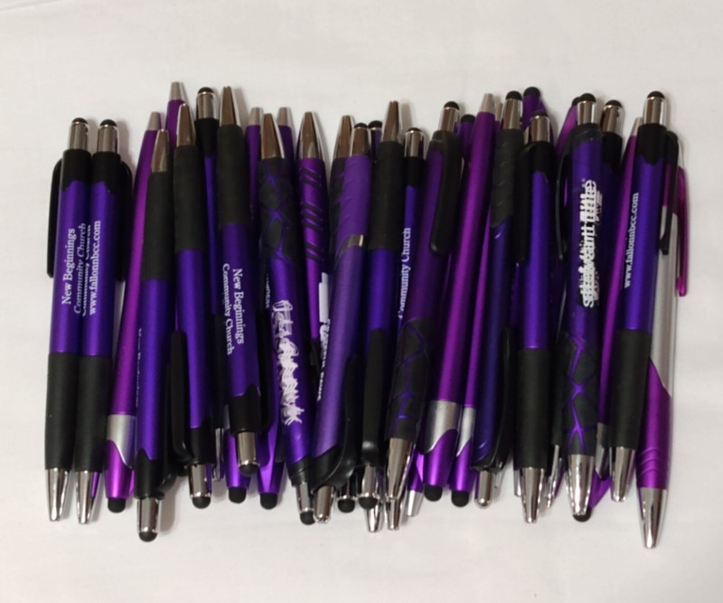 30ct Mixed Lot Misprint Retractable Click Pens w/Stylus: PURPLE/ VIOLET/LAVENDER gallery