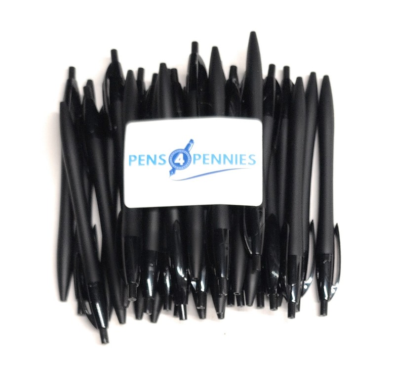 30ct Lot Misprint Retractable Click Pens JAVALINA Hub Pen BLACK w/ BLACK Trim gallery