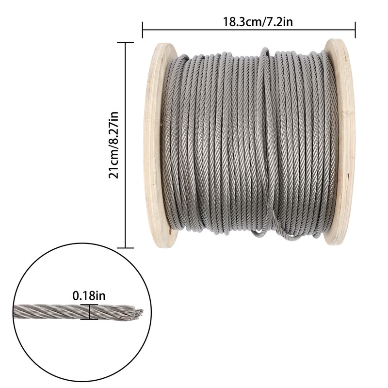 3/16" 7x19 Stainless Steel Cable - 500FT T304 Wire Rope 3700lb Fracture Strength gallery
