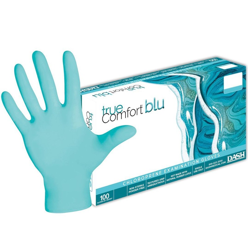 True Comfort Blu Polychloroprene Exam Gloves, Medium, Ocean Blue, 100/Box
