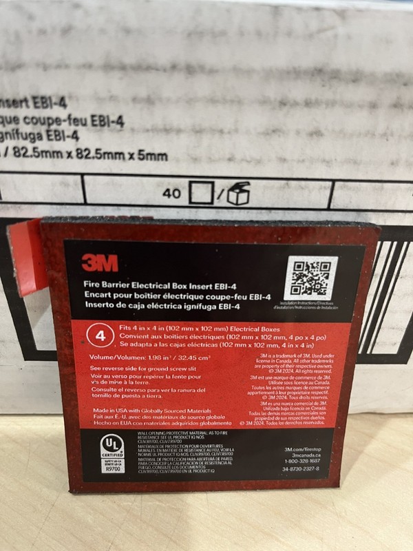 40 PACK! 3M EBI-4 Fire Barrier Electrical Box Insert 3.25in X 3 1/4" X 3/16in gallery