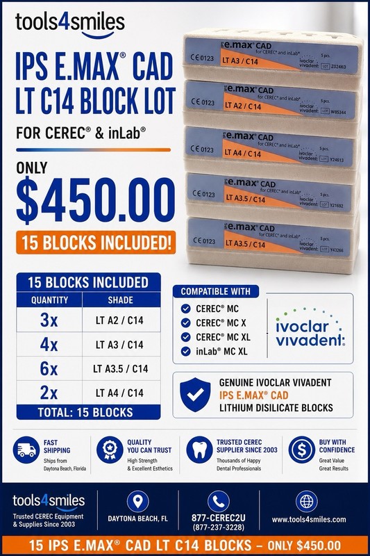 CEREC IPS Emax Cad Blocks 15 Assorted blocs size C14 shades LT A2- A3 – A3.5-A4