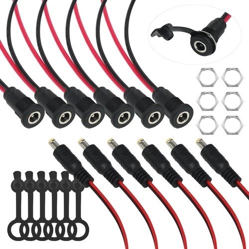 6 Sets 5.5 X 2.1Mm DC Power Jack Threaded Female Panel Mount Barrel Connector Ad