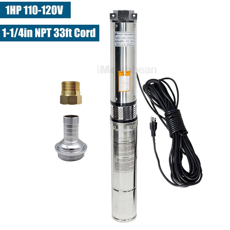 1 HP 4″ Deep Well Submersible Pump ,115V, 33 GPM, 276FT ,60Hz,Stainless Steel