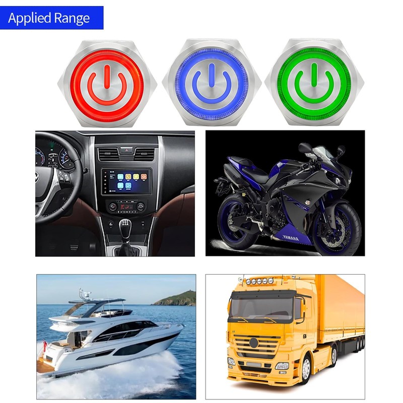 15Amp Waterproof IP67 Momentary Push Button Switch 19mm 12V-24V SPST Start Bu... gallery