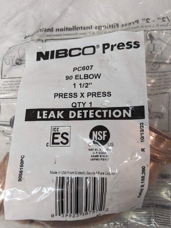 1 LOT OF 2 NIBCO PC607 90° Press Elbows Copper 1-1/2" 9056150PC gallery