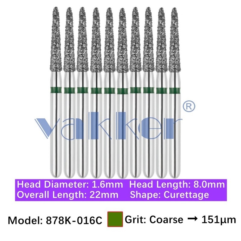 Vakker 10pc Dental 878K-016C Coarse Grit FG Diamond Burs Friction Grip Curettage