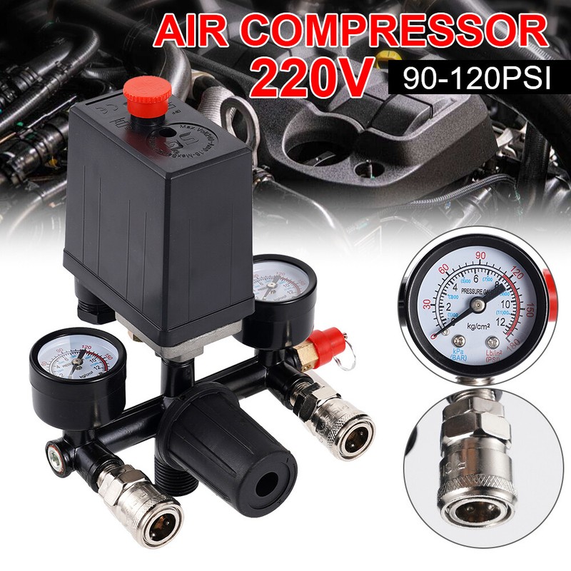 Air Compressor Pressure Control Switch Valve Manifold Regulator w/ Gauges Relief