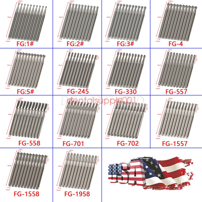 10-100Pcs Dental Carbide Burs for High Speed Handpiece Round Cone Bur Diamond FG gallery
