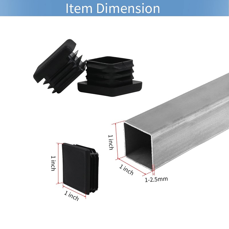 WZB 1 1x1 Square Tube End Cap Plastic Plugs 12 Pack, 1 Inch Black gallery