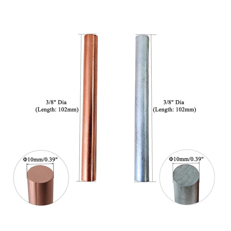 2PCS 99.995% Pure Copper Zinc Rods 3/8"10mm Dia 4"102mm Length Solid Bar Bare... gallery