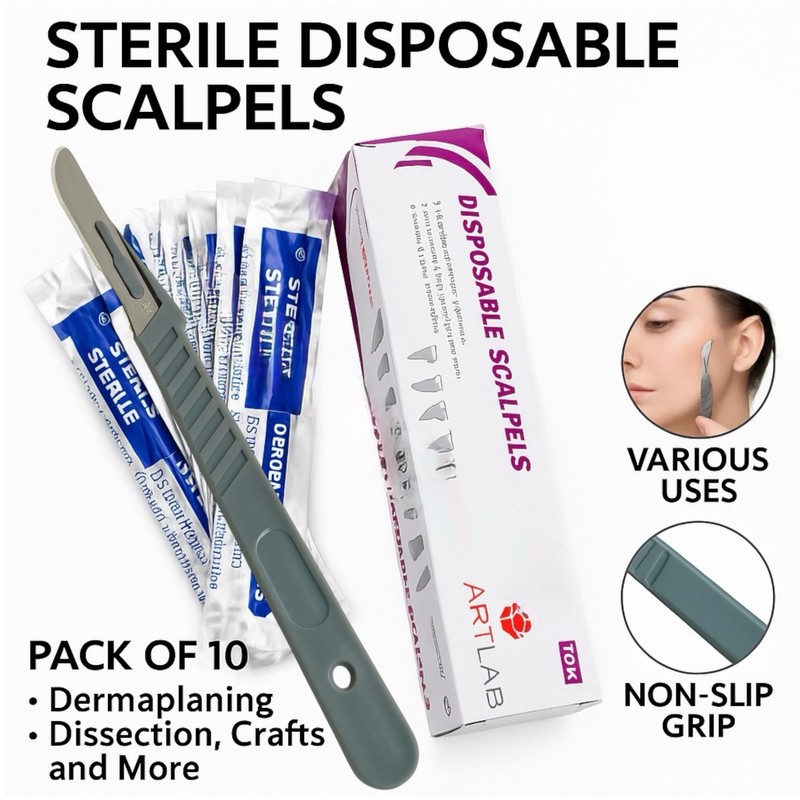 10 PCS STERILE DISPOSABLE SCALPELS #10-SINGLE USE-DENTAL, SURGICAL, DERMAPLANING gallery