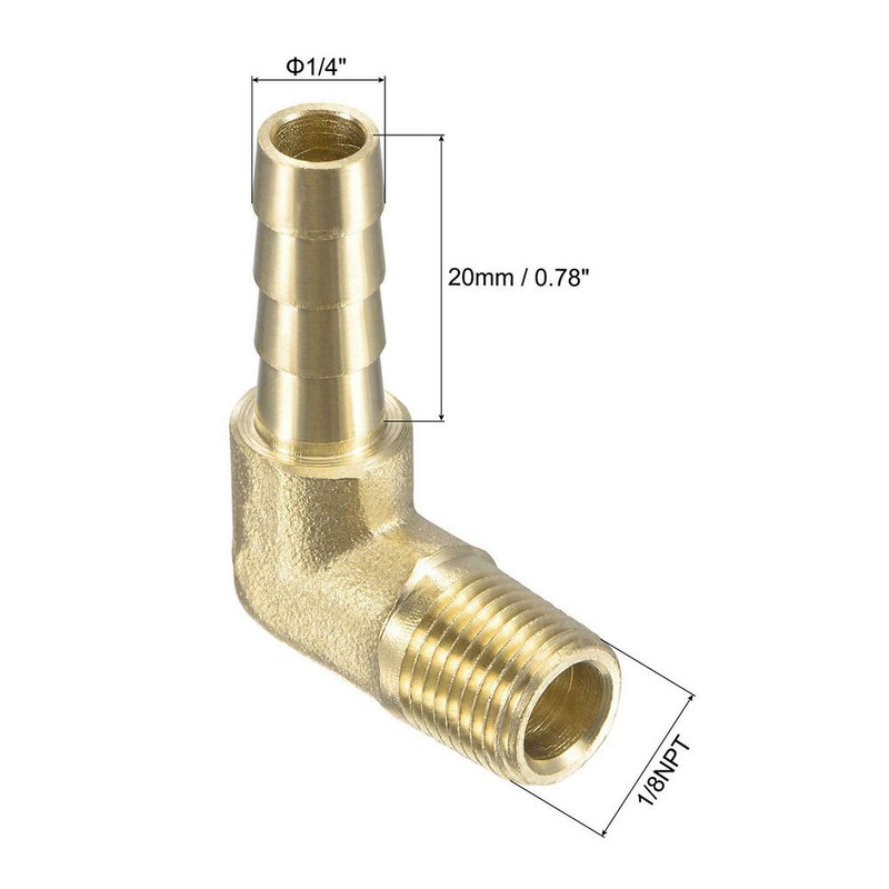 4PCS 90 Degree Elbow Brass Hose Barb Fitting -1/4 Barb to 1/8 Male NPT Adapter gallery